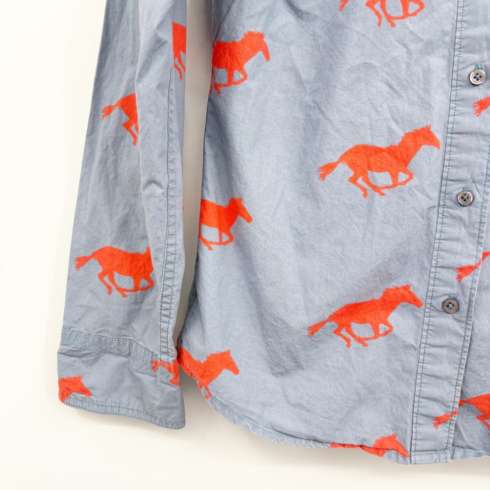 Boden Womens Blue Red Horse Print Preppy Western Rodeo Button Down Shirt Size 4 - Picture 2 of 6